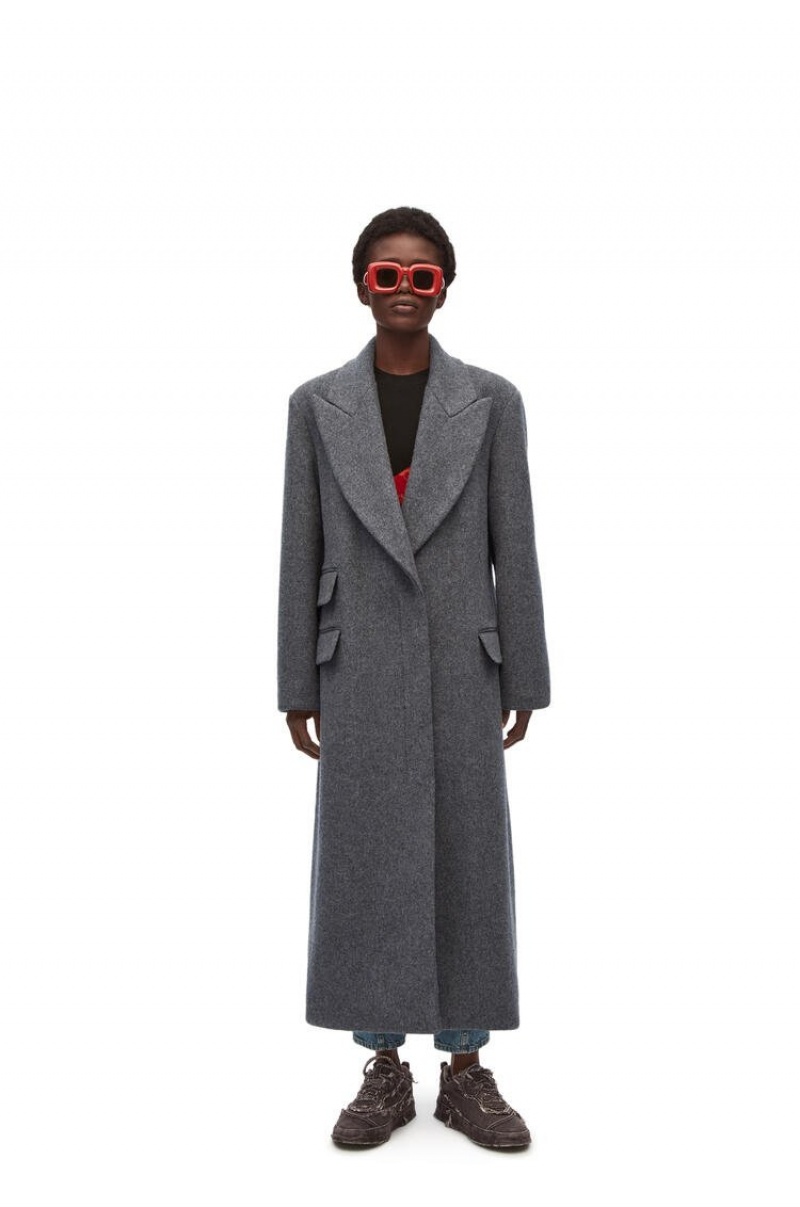 Abrigos Loewe Single breasted coat in wool and cashmere Mujer Gris | 928JKENSY