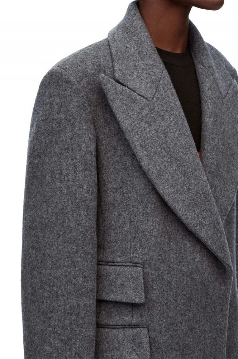 Abrigos Loewe Single breasted coat in wool and cashmere Mujer Gris | 928JKENSY