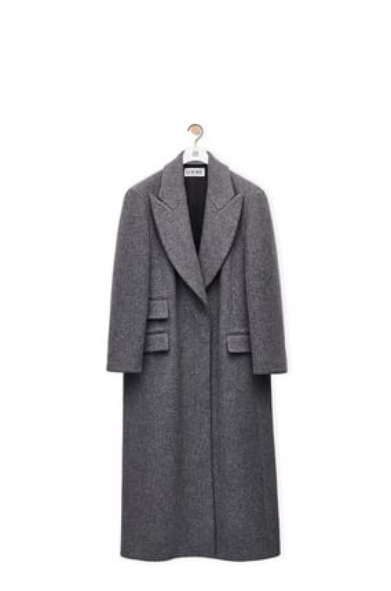 Abrigos Loewe Single breasted coat in wool and cashmere Mujer Gris | 928JKENSY