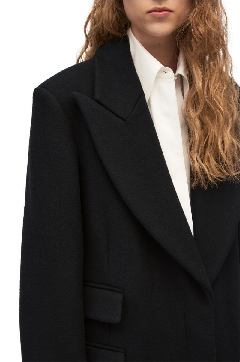 Abrigos Loewe Single breasted coat in wool and cashmere Mujer Negras | 351LTGUAH