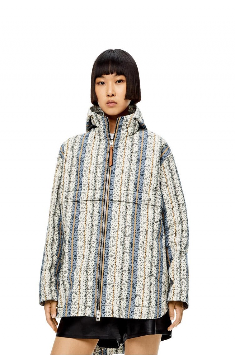 Abrigos Loewe Stripe Anagram jacquard parka in cotton Mujer Azules Multicolor | 689DNZQRC