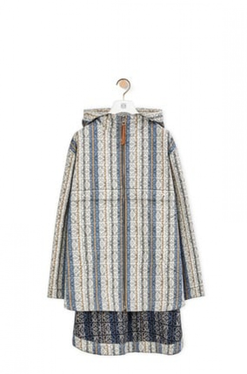 Abrigos Loewe Stripe Anagram jacquard parka in cotton Mujer Azules Multicolor | 689DNZQRC