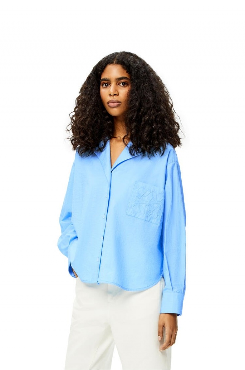 Blusa Loewe Anagram pyjama blouse in cotton Mujer Azules | 075LSKMYH