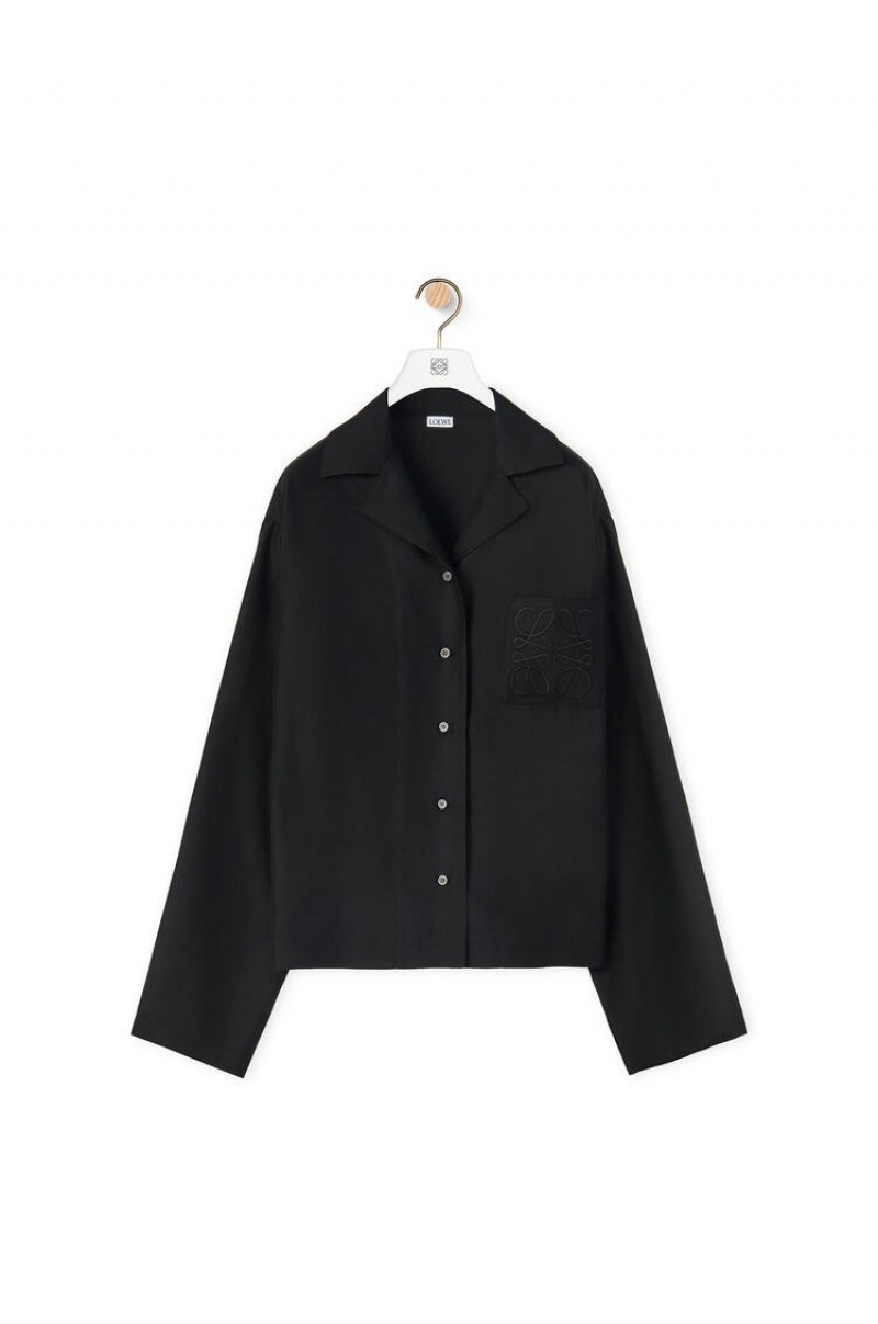 Blusa Loewe Anagram pyjama blouse in silk Mujer Negras | 640ZMVGAB