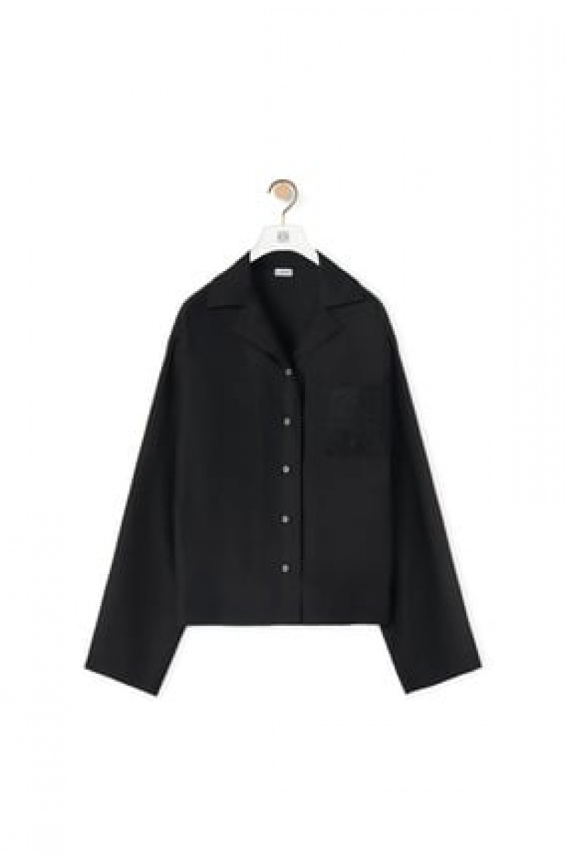 Blusa Loewe Anagram pyjama blouse in silk Mujer Negras | 640ZMVGAB