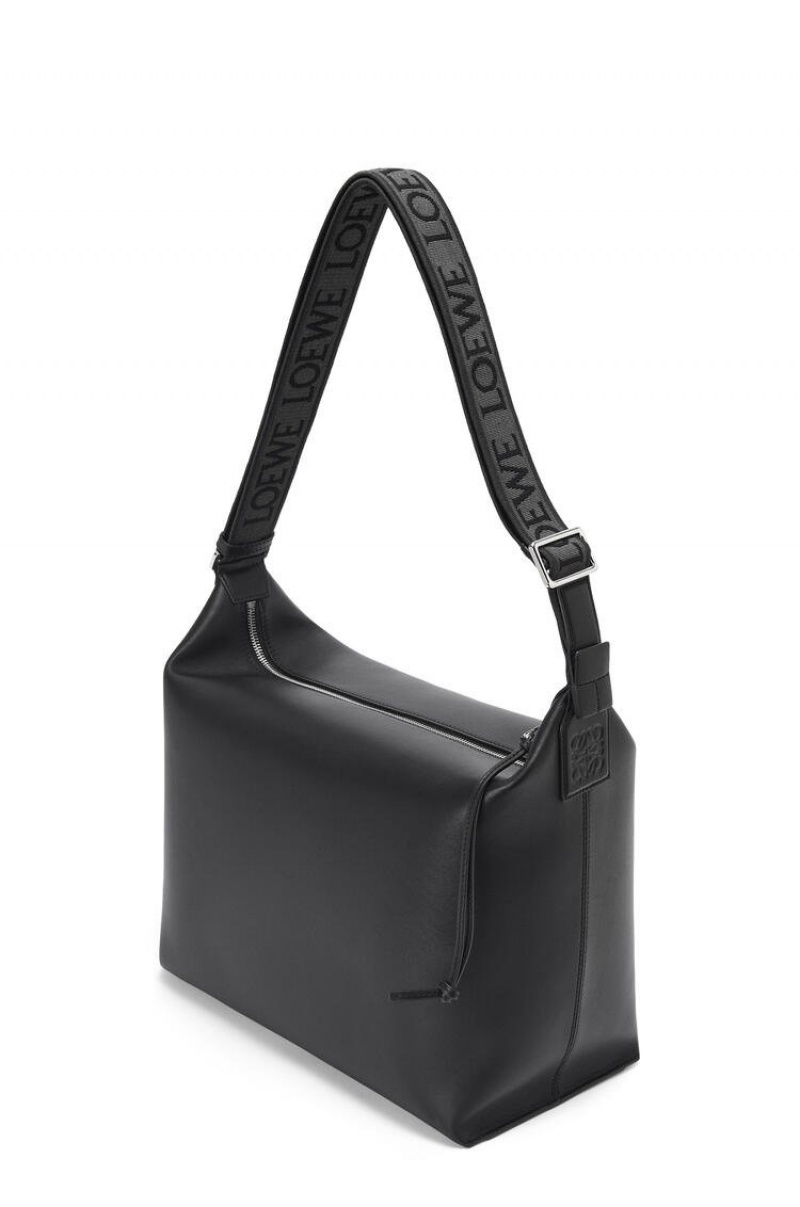 Bolsa De Hombro Loewe Cubi Crossbody bag in supple smooth calfskin and jacquard Hombre Negras | 037UFJXMQ