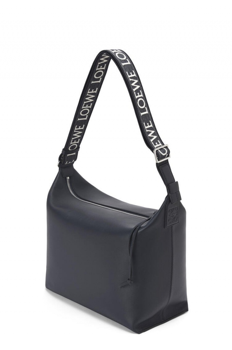 Bolsa De Hombro Loewe Cubi Crossbody bag in supple smooth calfskin and jacquard Hombre Azul Marino Oscuro | 654DKLGIV