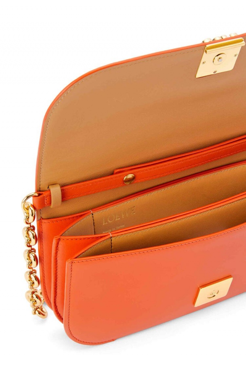 Bolsa De Hombro Loewe Goya Long Chain Clutch in silk calfskin Mujer Naranjas | 728NAPTSW