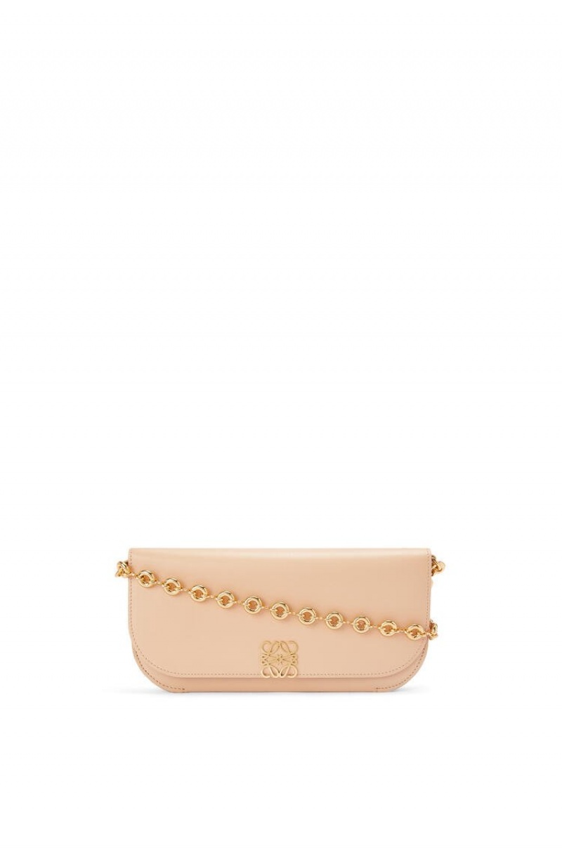 Bolsa De Hombro Loewe Goya Long Chain Clutch in silk calfskin Mujer Nude | 910FDZQWP