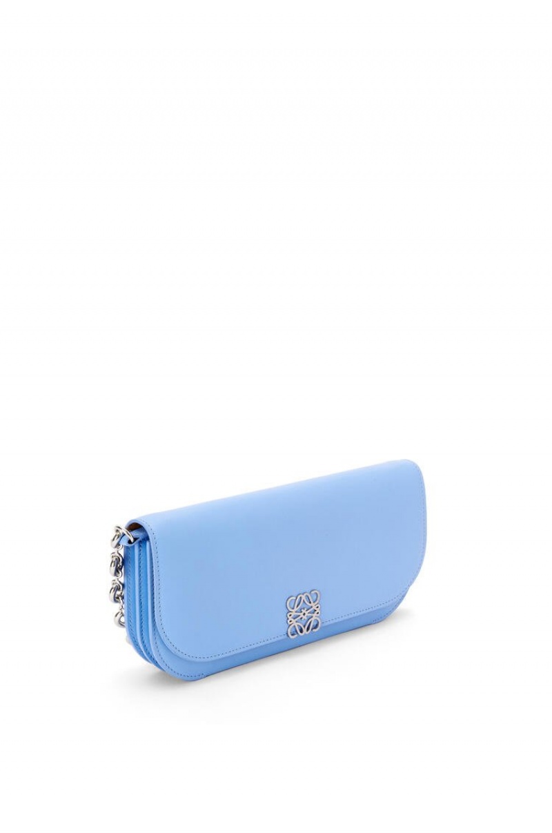 Bolsa De Hombro Loewe Goya Long Chain Clutch in silk calfskin Mujer Azules | 176EPHKFM