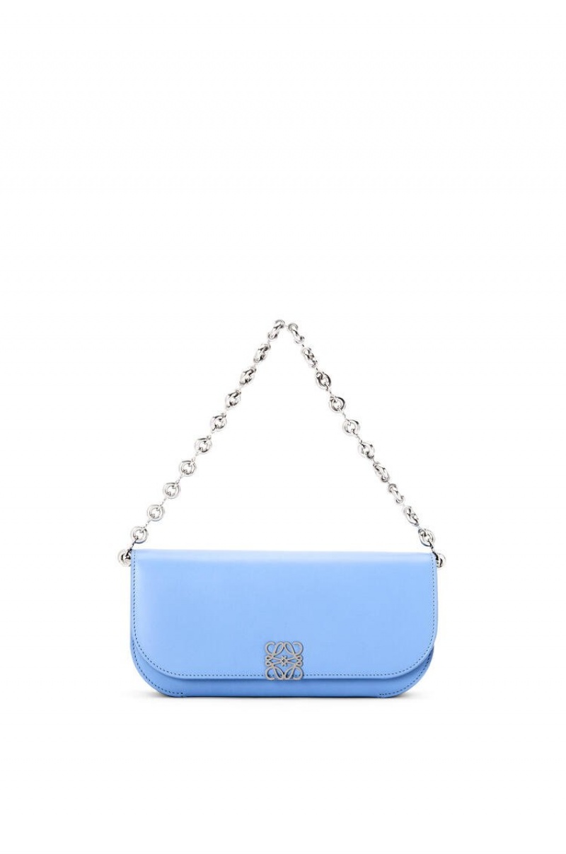 Bolsa De Hombro Loewe Goya Long Chain Clutch in silk calfskin Mujer Azules | 176EPHKFM