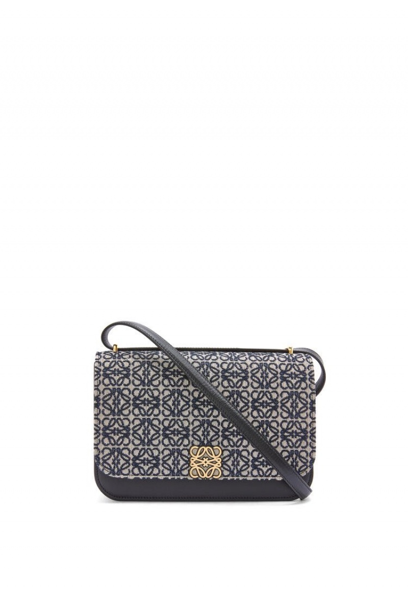 Bolsa De Hombro Loewe Goya bag in Anagram jacquard and calfskin Mujer Azul Marino Negras | 249ZAHPNR