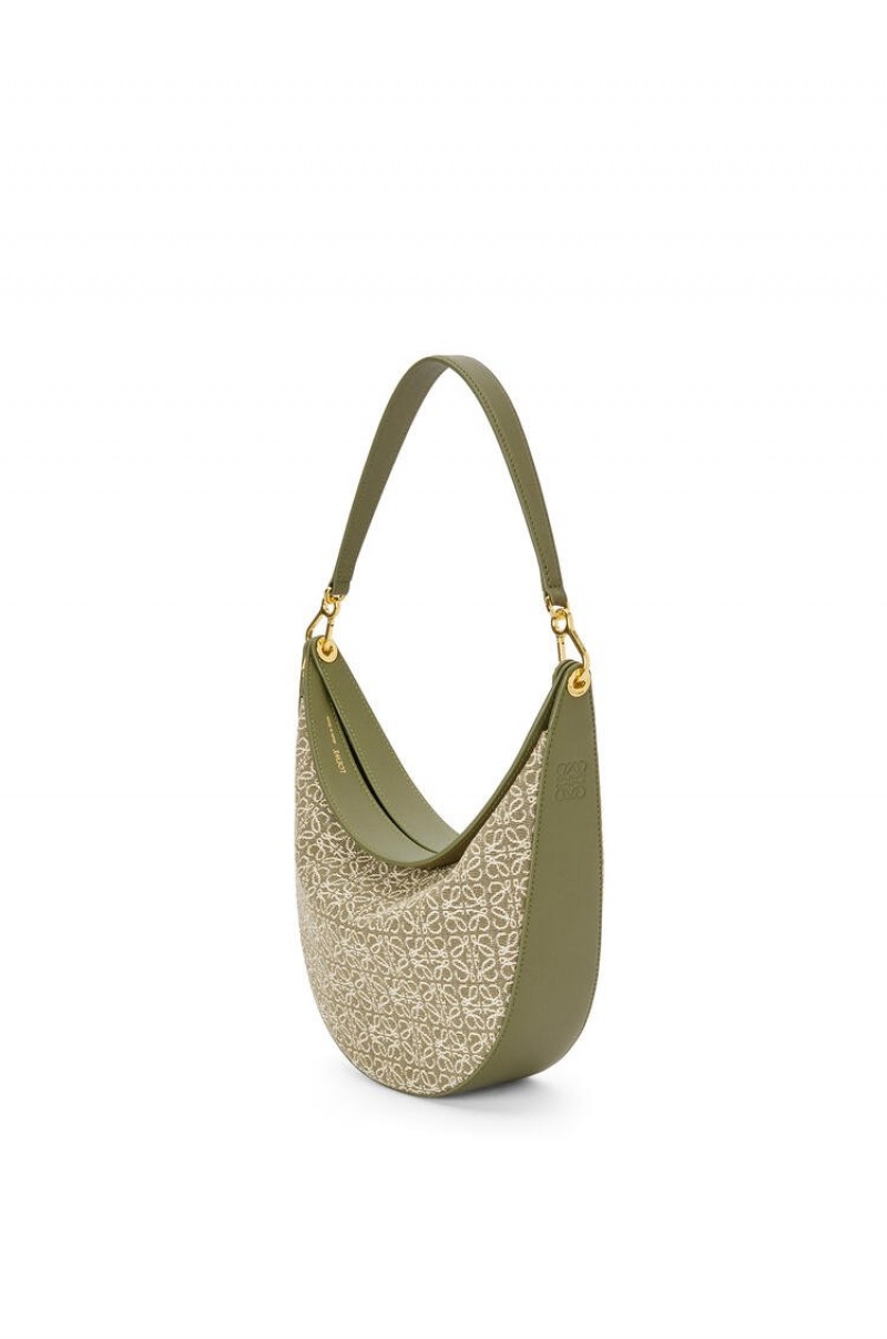 Bolsa De Hombro Loewe LOEWE Luna bag in Anagram jacquard and classic calfskin Mujer Verde Verde | 915WRXMUB