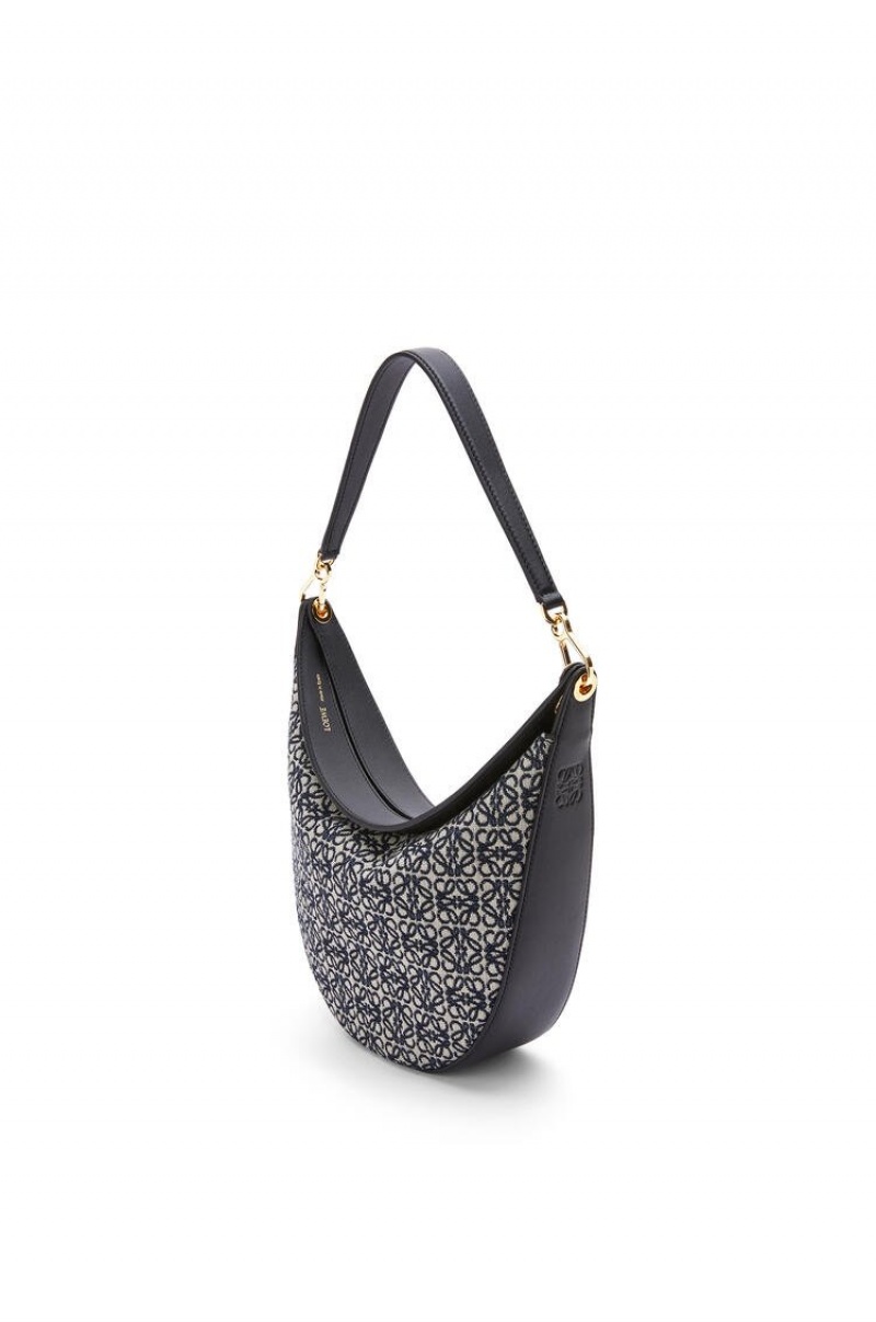 Bolsa De Hombro Loewe LOEWE Luna bag in Anagram jacquard and classic calfskin Mujer Azul Marino Negras | 209QITKCX