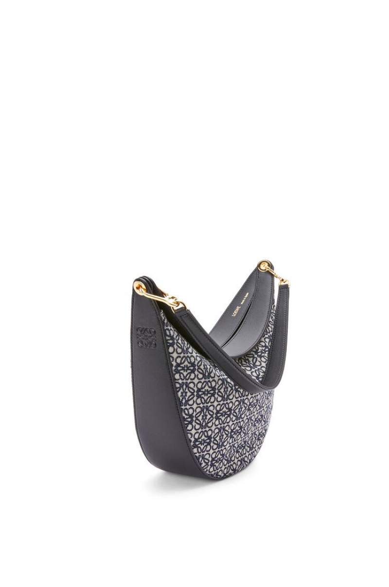 Bolsa De Hombro Loewe LOEWE Luna bag in Anagram jacquard and classic calfskin Mujer Azul Marino Negras | 209QITKCX