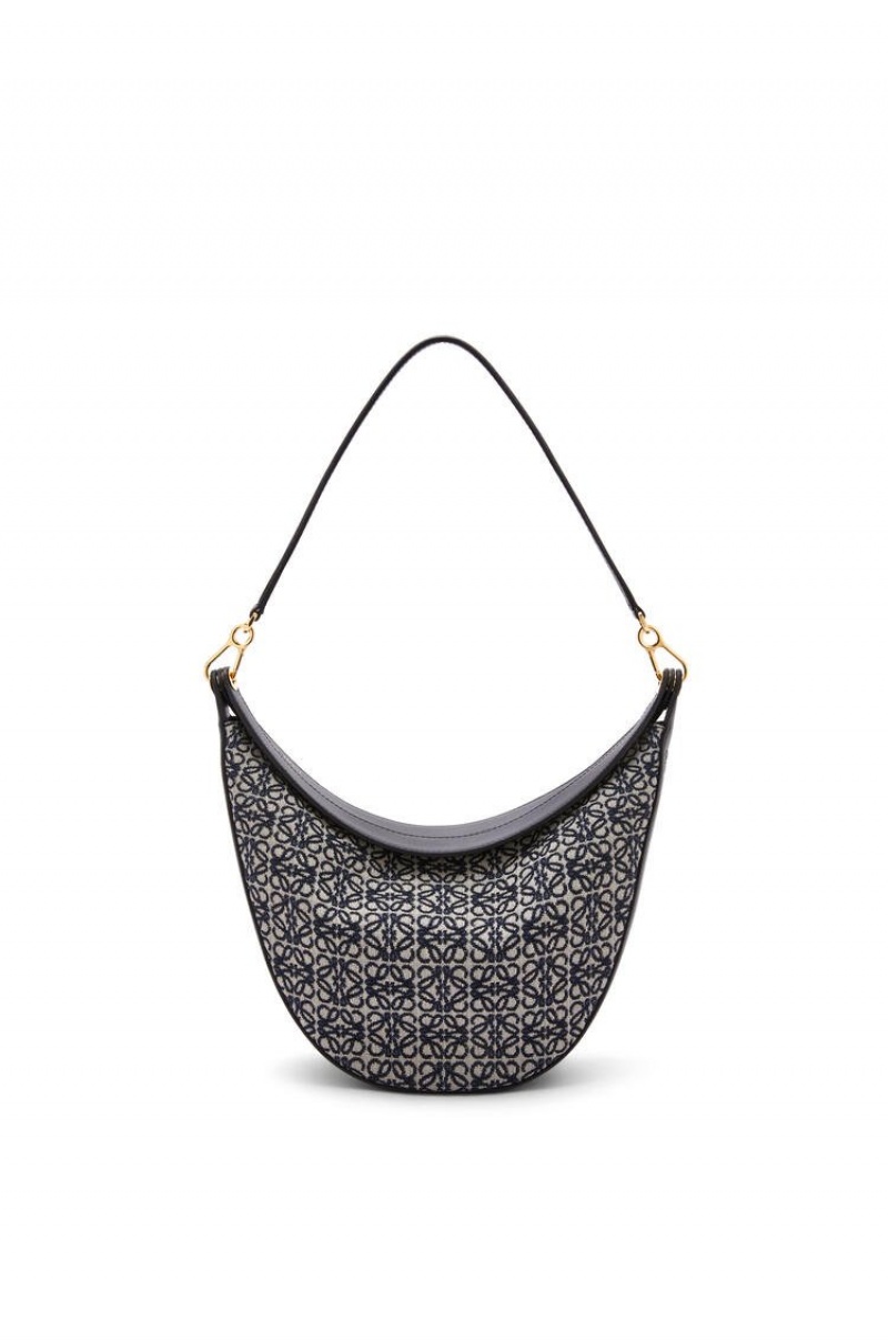 Bolsa De Hombro Loewe LOEWE Luna bag in Anagram jacquard and classic calfskin Mujer Azul Marino Negras | 209QITKCX