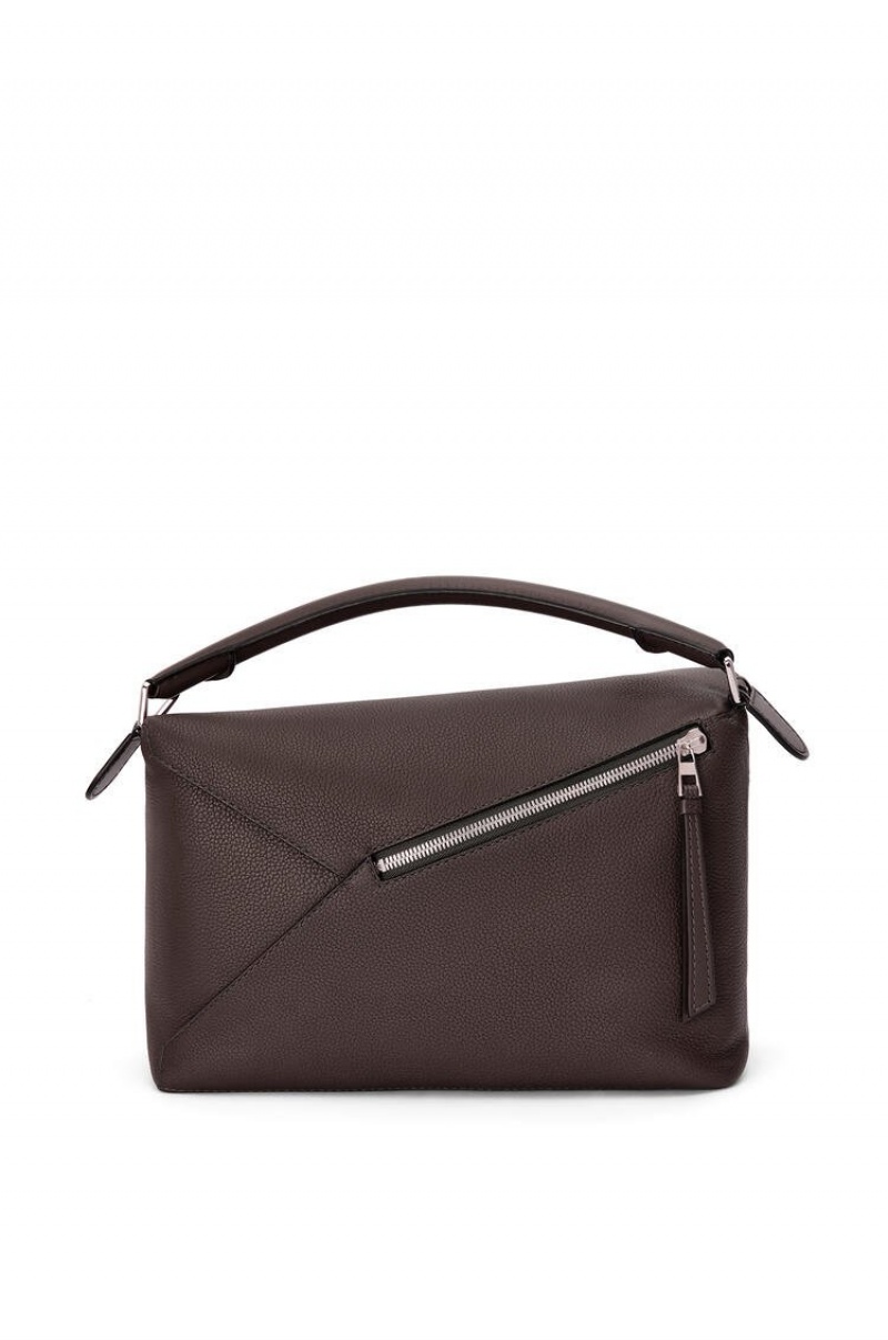 Bolsa De Hombro Loewe Large Puzzle Edge bag in grained calfskin Hombre Chocolate | 290LYRDIZ