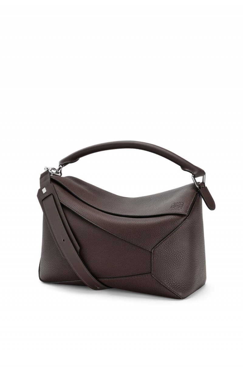 Bolsa De Hombro Loewe Large Puzzle Edge bag in grained calfskin Hombre Chocolate | 290LYRDIZ