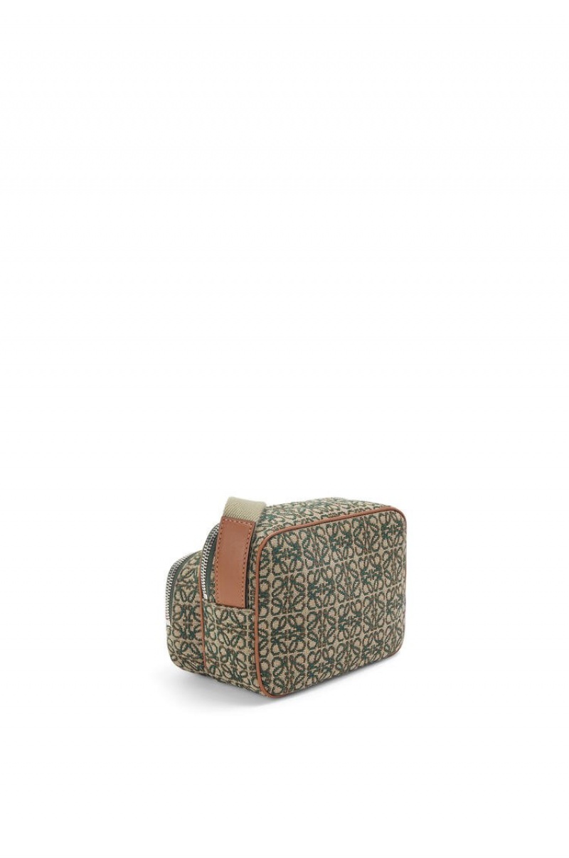 Bolsa De Hombro Loewe Mini Camera bag in Anagram jacquard and calfskin Hombre Kaki Verde | 504WRQYVJ