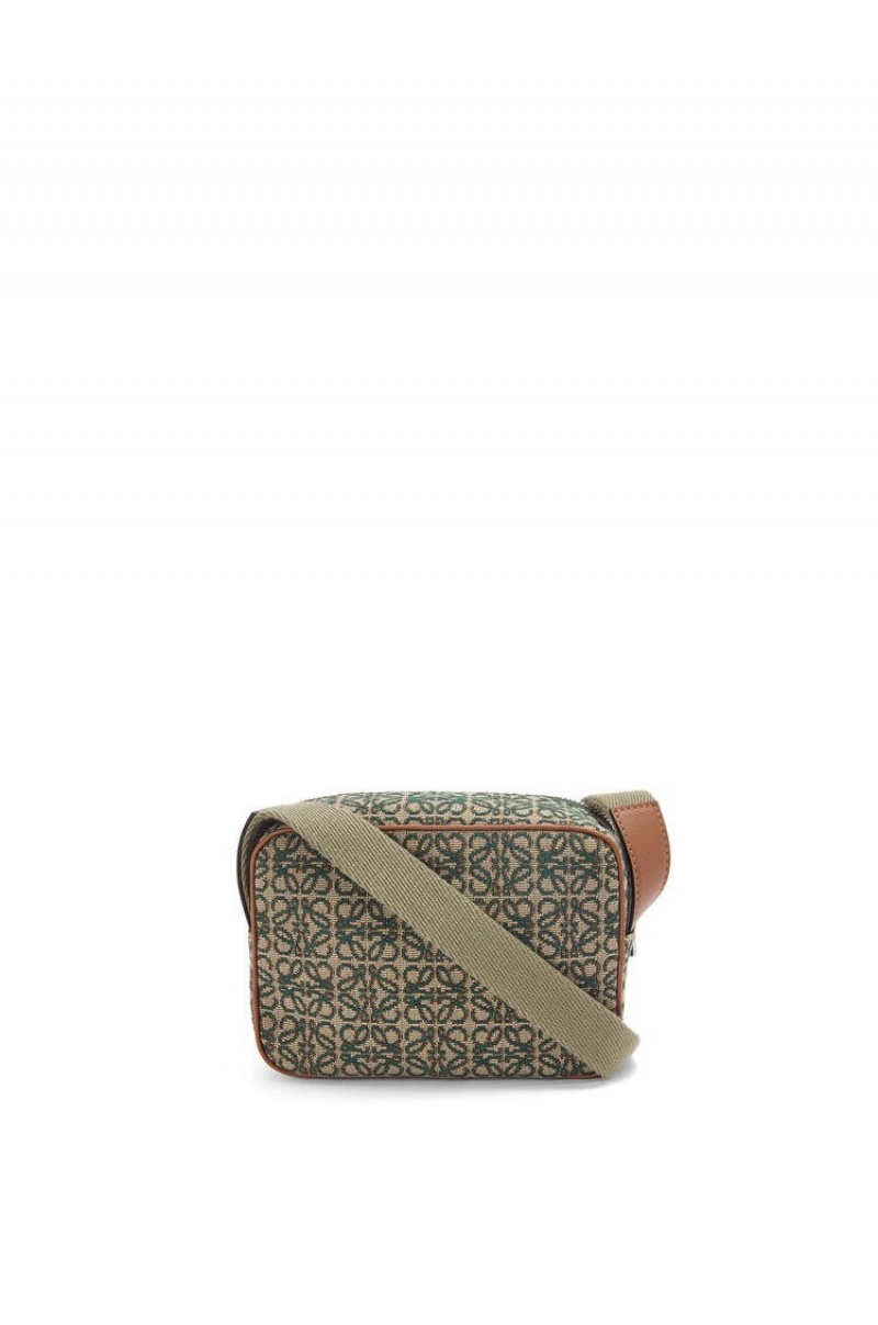 Bolsa De Hombro Loewe Mini Camera bag in Anagram jacquard and calfskin Hombre Kaki Verde | 504WRQYVJ