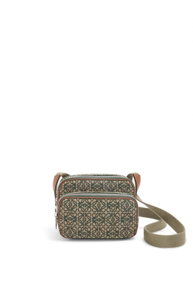 Bolsa De Hombro Loewe Mini Camera bag in Anagram jacquard and calfskin Hombre Kaki Verde | 504WRQYVJ