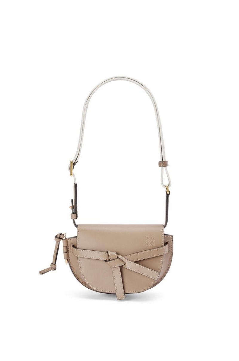 Bolsa De Hombro Loewe Mini Gate Dual bag in soft calfskin and jacquard Mujer Sand | 043FTVAPZ