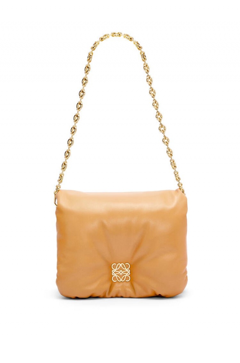 Bolsa De Hombro Loewe Puffer Goya bag in shiny nappa lambskin Mujer Camel | 598MRPGLJ