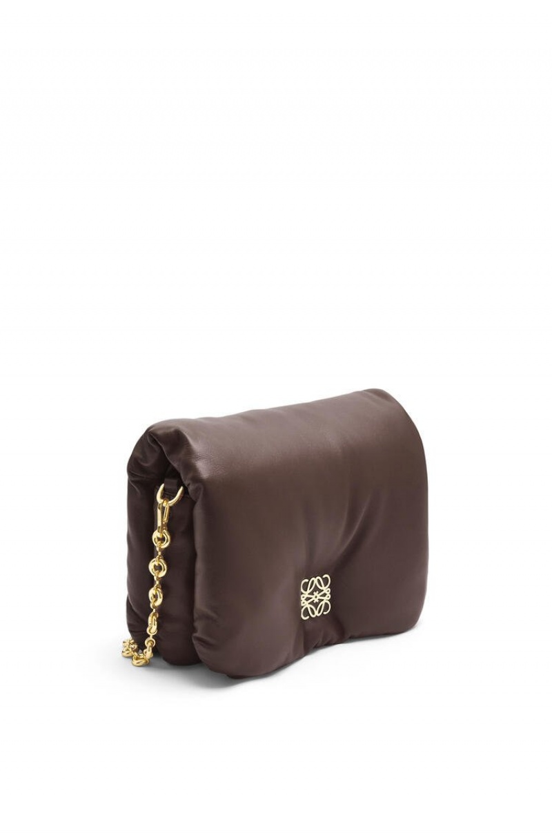 Bolsa De Hombro Loewe Puffer Goya bag in shiny nappa lambskin Mujer Chocolate Oscuro | 132VYZCXG