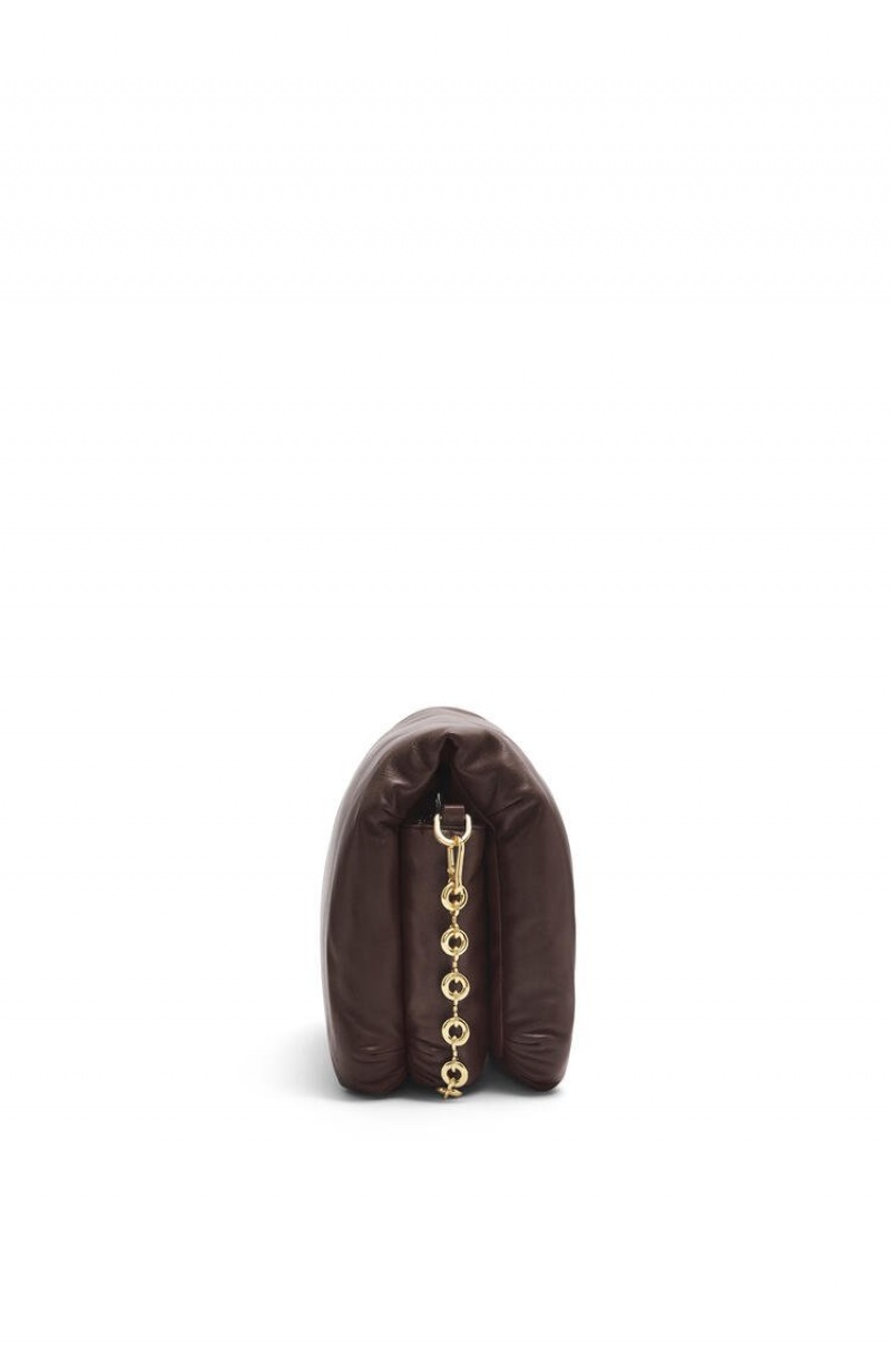 Bolsa De Hombro Loewe Puffer Goya bag in shiny nappa lambskin Mujer Chocolate Oscuro | 132VYZCXG