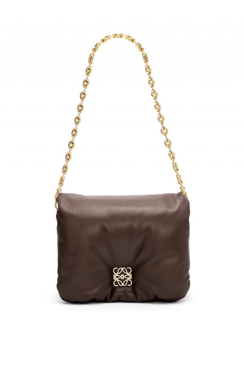 Bolsa De Hombro Loewe Puffer Goya bag in shiny nappa lambskin Mujer Chocolate Oscuro | 132VYZCXG