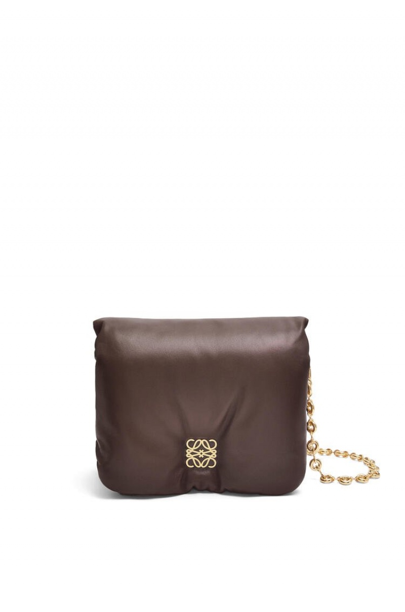 Bolsa De Hombro Loewe Puffer Goya bag in shiny nappa lambskin Mujer Chocolate Oscuro | 132VYZCXG