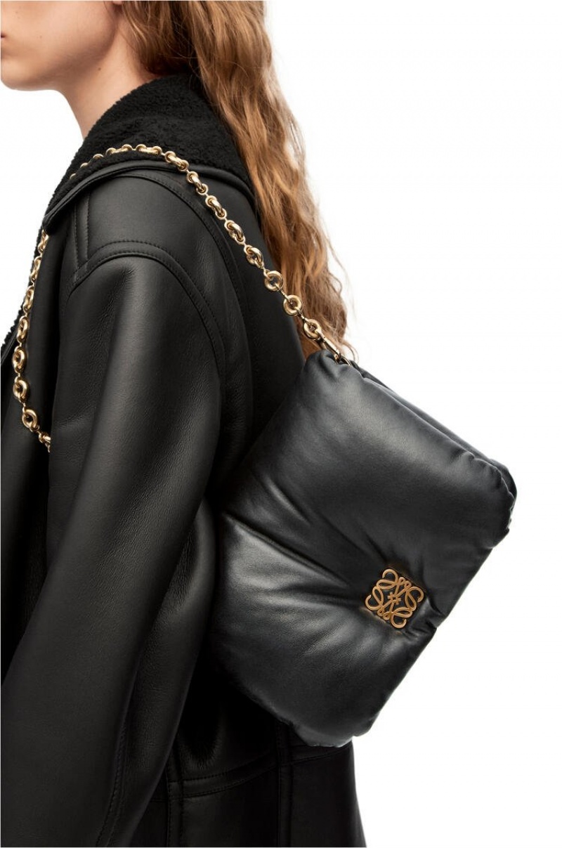 Bolsa De Hombro Loewe Puffer Goya bag in shiny nappa lambskin Mujer Negras | 410UHVTXB