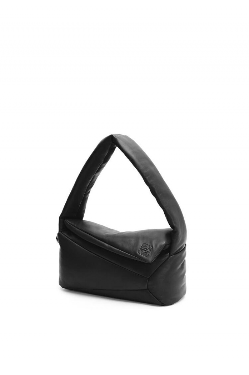 Bolsa De Hombro Loewe Puffer Puzzle Hobo bag in shiny nappa lambskin Mujer Negras | 572RYMKAN