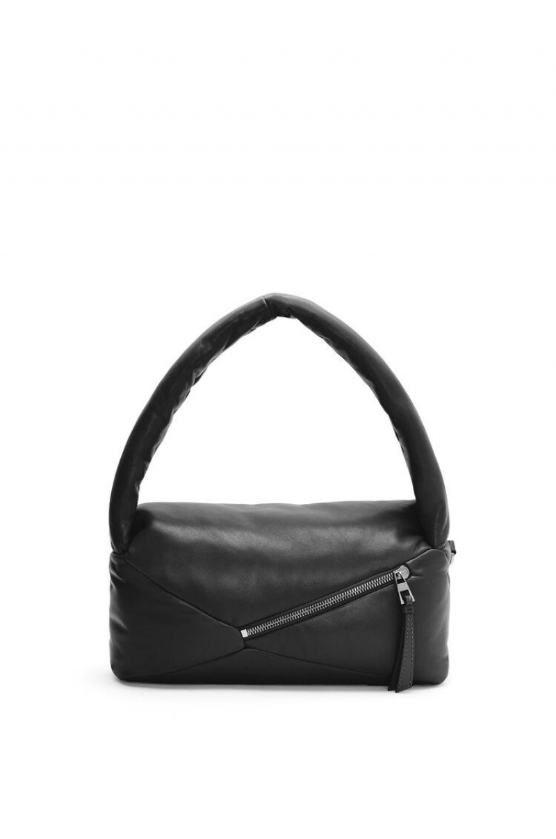 Bolsa De Hombro Loewe Puffer Puzzle Hobo bag in shiny nappa lambskin Mujer Negras | 572RYMKAN