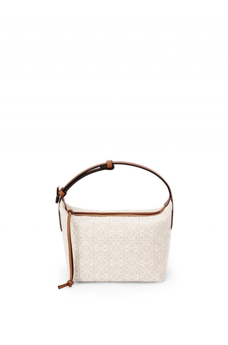 Bolsa De Hombro Loewe Small Cubi bag in Anagram jacquard and calfskin Mujer Ecru / Tan | 274NIVFGT