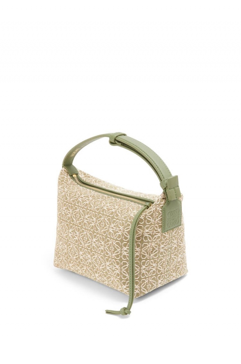 Bolsa De Hombro Loewe Small Cubi bag in Anagram jacquard and calfskin Mujer Verde Verde | 182IZFWPR