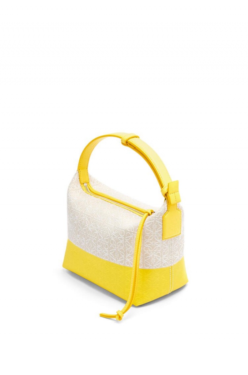 Bolsa De Hombro Loewe Small Cubi bag in coated jacquard and calfskin Mujer Limón | 310XCMAYT