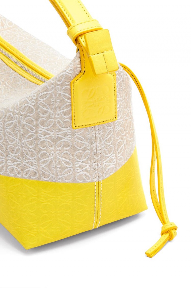 Bolsa De Hombro Loewe Small Cubi bag in coated jacquard and calfskin Mujer Limón | 310XCMAYT