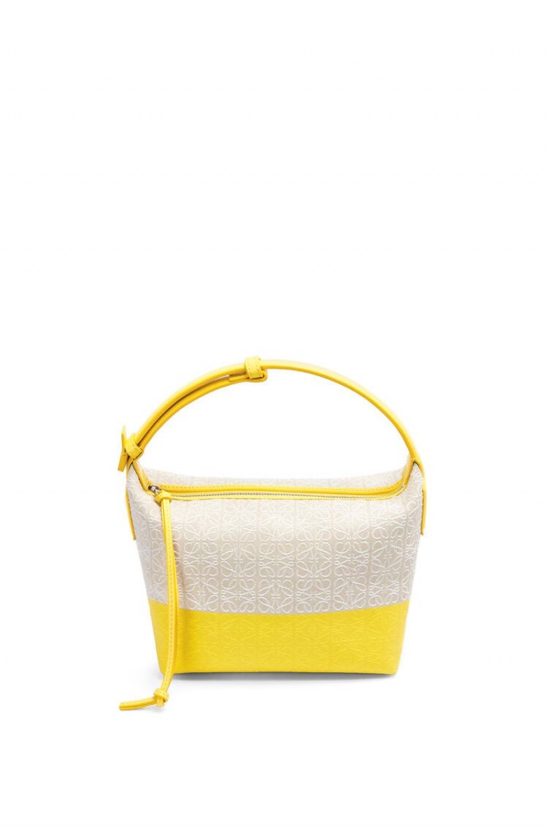 Bolsa De Hombro Loewe Small Cubi bag in coated jacquard and calfskin Mujer Limón | 310XCMAYT