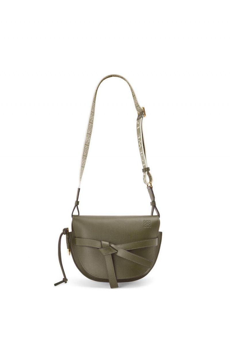 Bolsa De Hombro Loewe Small Gate bag in soft calfskin and jacquard Mujer Verde | 230MTYCAB