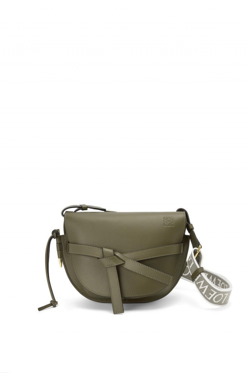 Bolsa De Hombro Loewe Small Gate bag in soft calfskin and jacquard Mujer Verde | 230MTYCAB