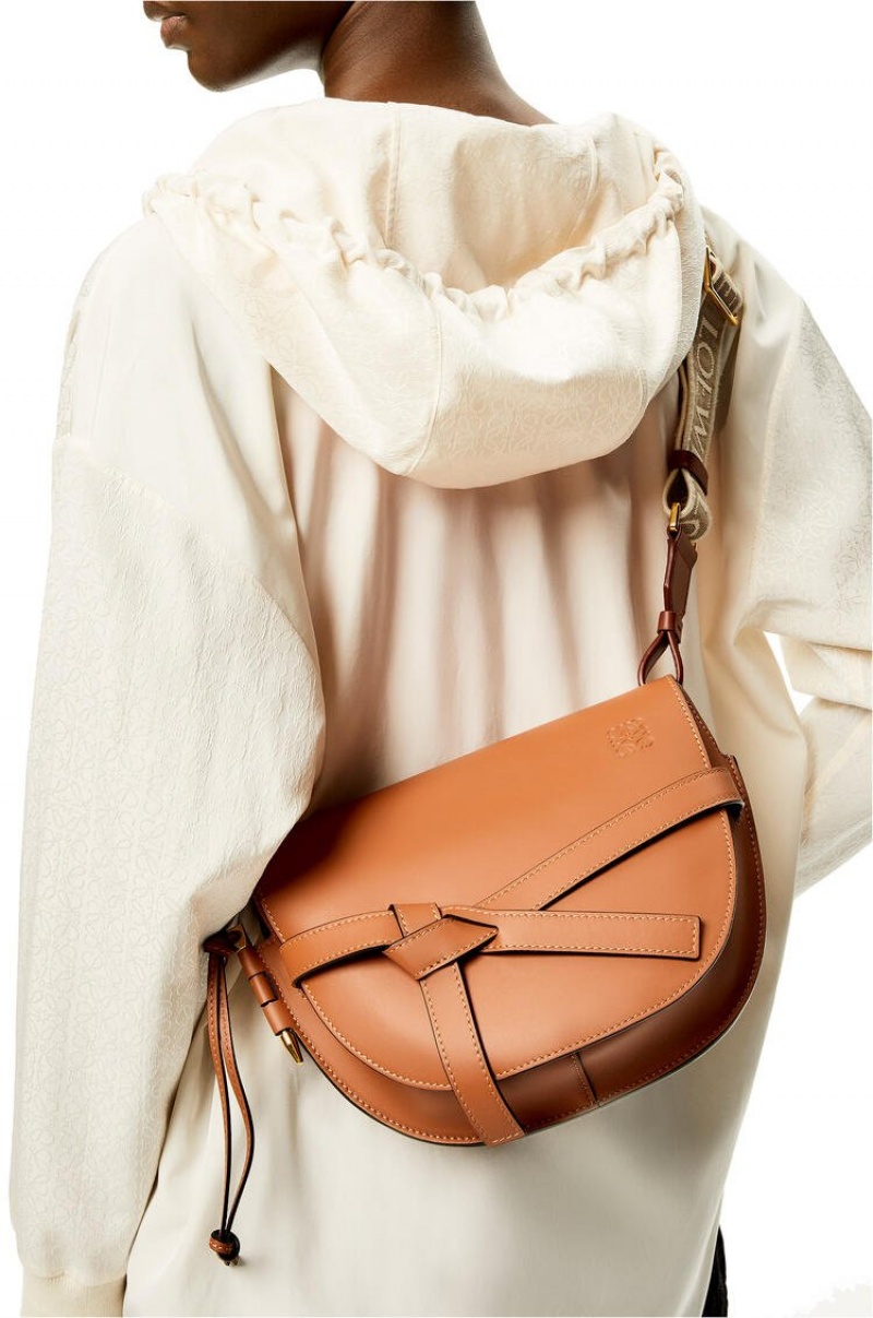 Bolsa De Hombro Loewe Small Gate bag in soft calfskin and jacquard Mujer Tan | 328NJLHQC