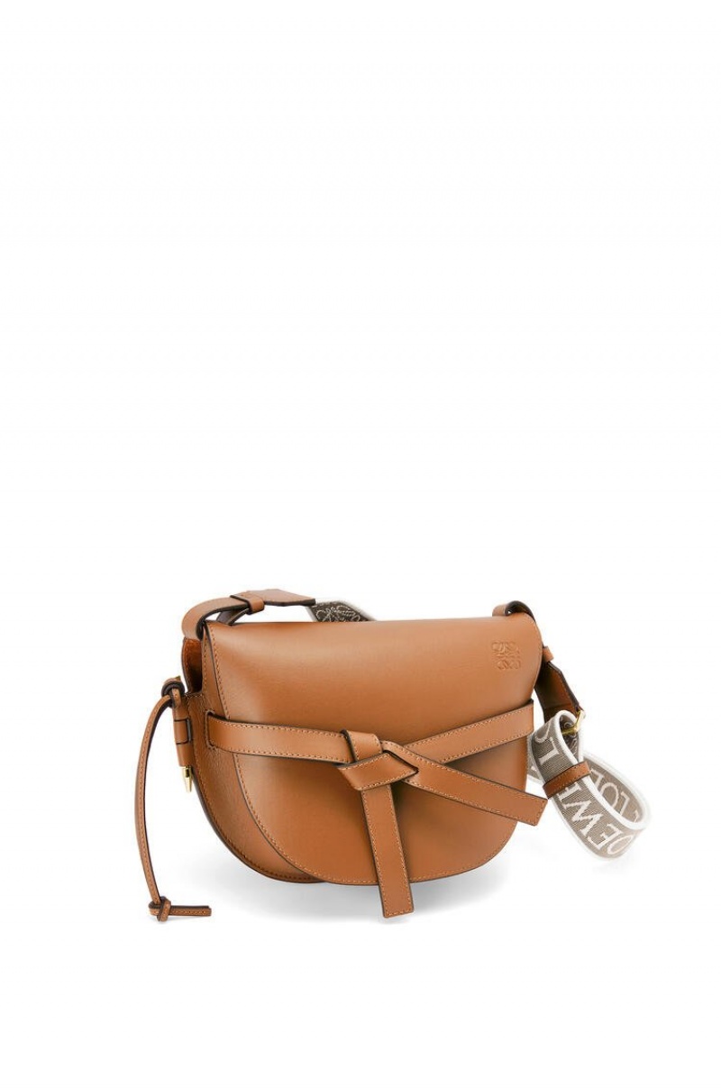 Bolsa De Hombro Loewe Small Gate bag in soft calfskin and jacquard Mujer Tan | 328NJLHQC