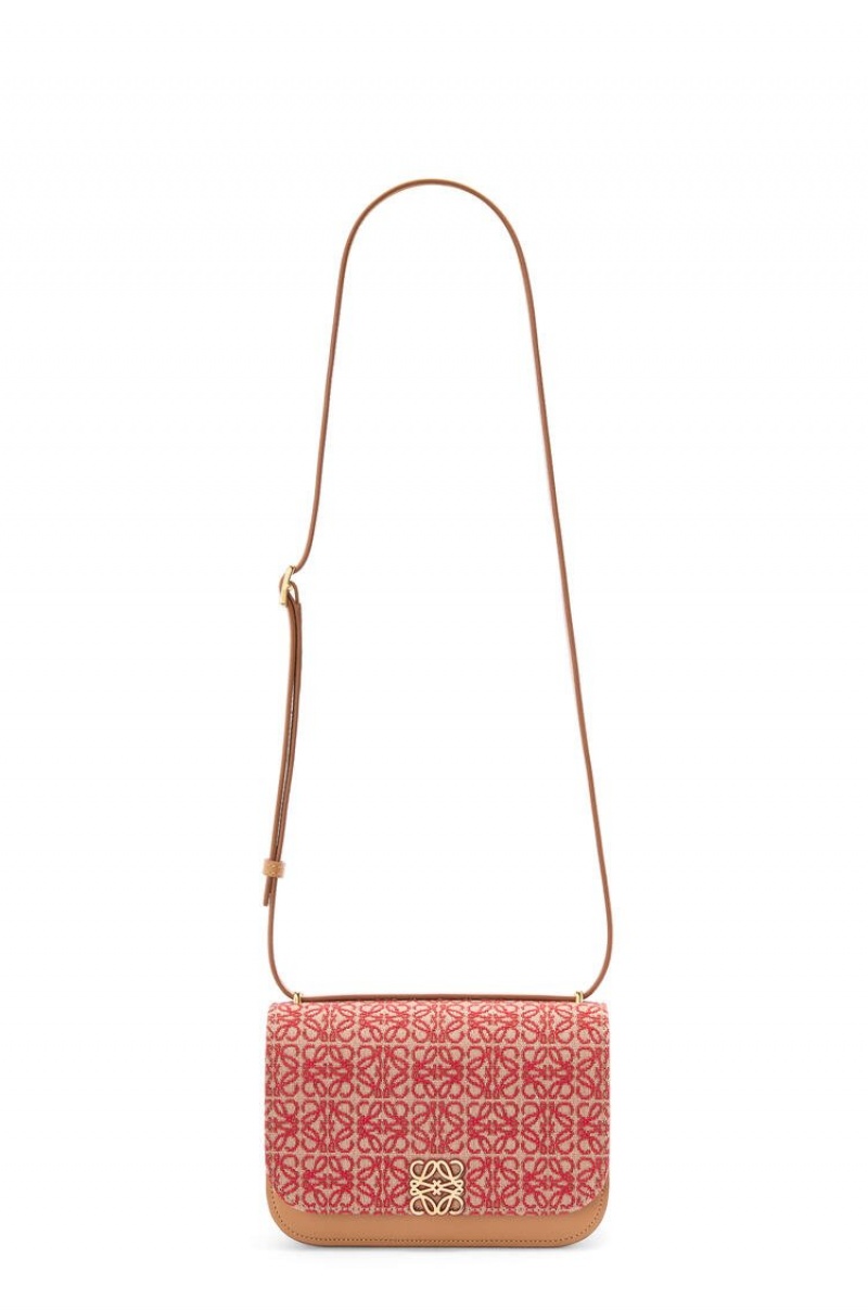 Bolsa De Hombro Loewe Small Goya bag in Anagram jacquard and calfskin Mujer Rojas | 193LBGDOW