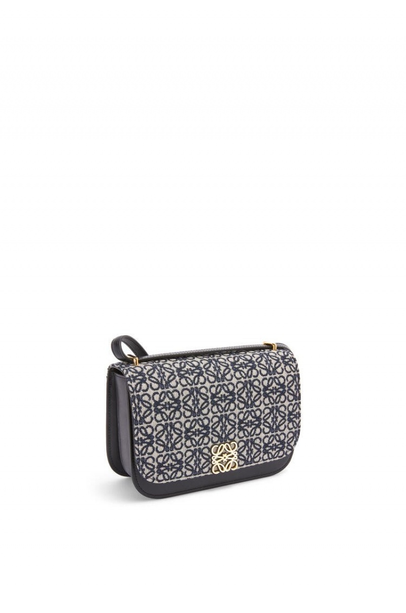 Bolsa De Hombro Loewe Small Goya bag in Anagram jacquard and calfskin Mujer Azul Marino Negras | 036GYLEZD