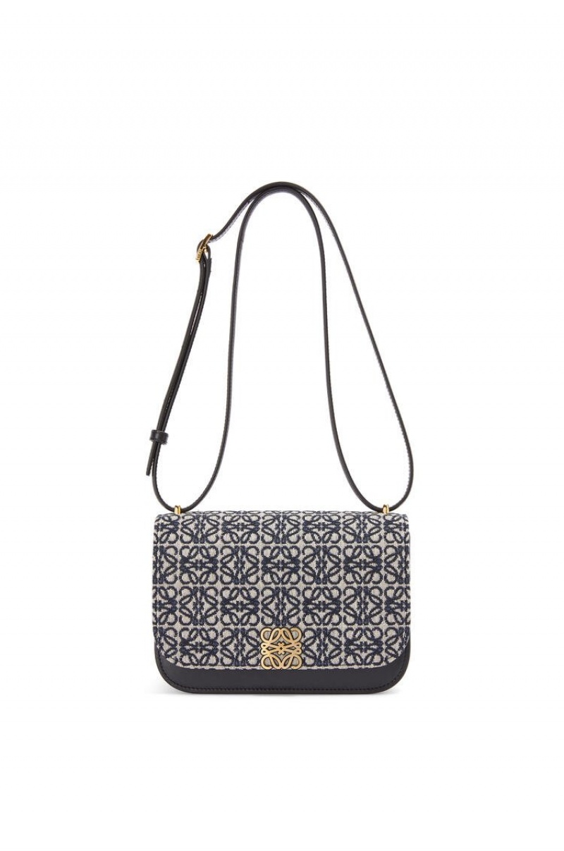 Bolsa De Hombro Loewe Small Goya bag in Anagram jacquard and calfskin Mujer Azul Marino Negras | 036GYLEZD