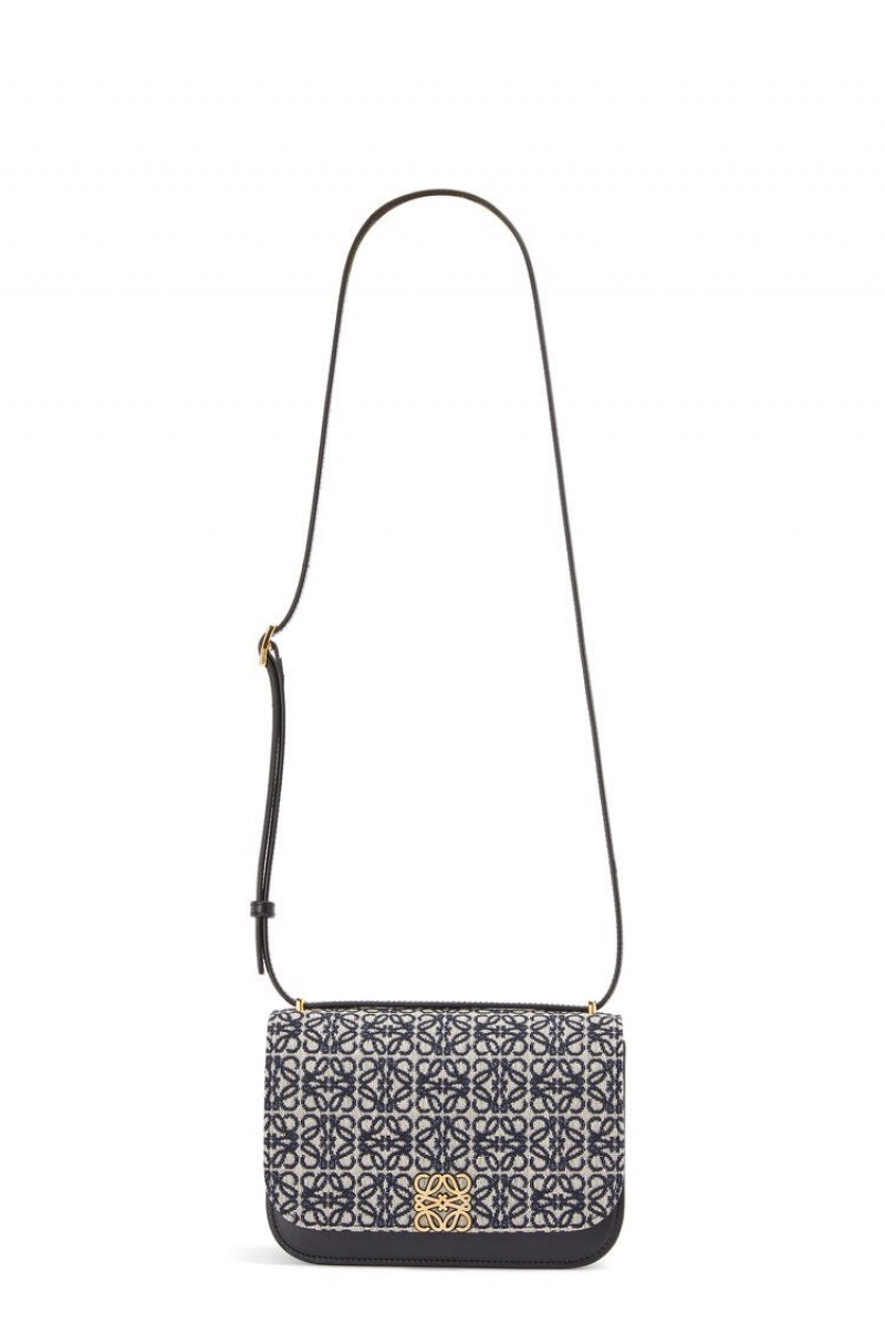 Bolsa De Hombro Loewe Small Goya bag in Anagram jacquard and calfskin Mujer Azul Marino Negras | 036GYLEZD