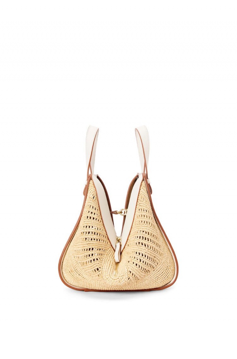 Bolsa De Hombro Loewe Small Hammock bag in raffia and calfskin Mujer Blancas | 956NKGSBT