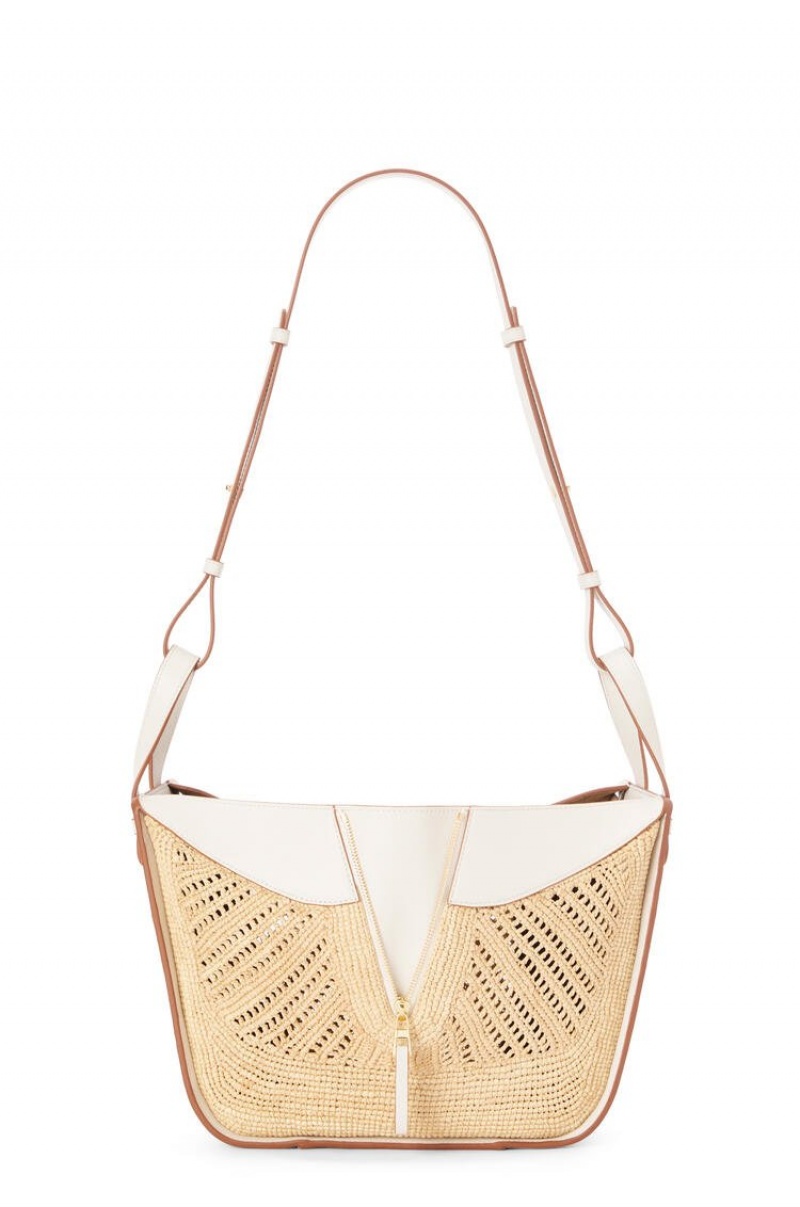 Bolsa De Hombro Loewe Small Hammock bag in raffia and calfskin Mujer Blancas | 956NKGSBT