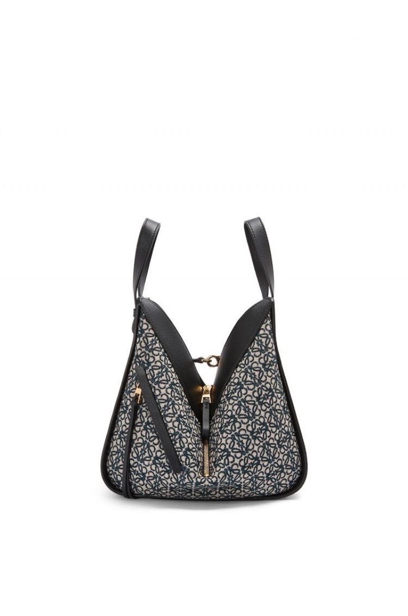 Bolsa De Hombro Loewe Small Hammock bag in Anagram jacquard and calfskin Mujer Azul Marino Negras | 910TGLFHK